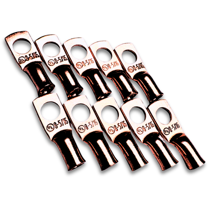 8 Gauge Copper Lug Ring Terminals with 5/16" Hole - 10 Pieces