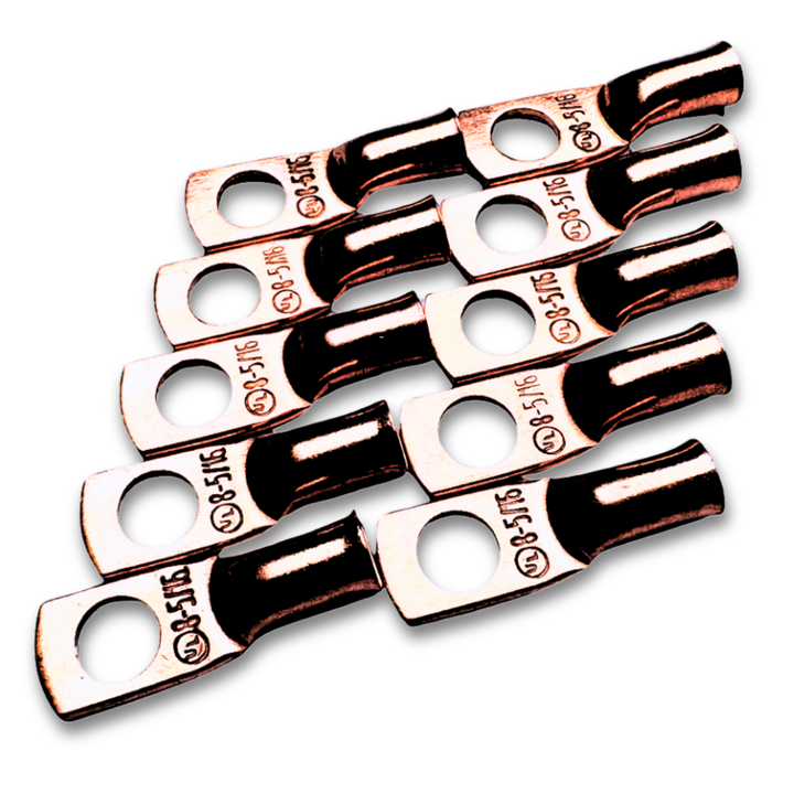 8 Gauge Copper Lug Ring Terminals with 5/16" Hole - 10 Pieces