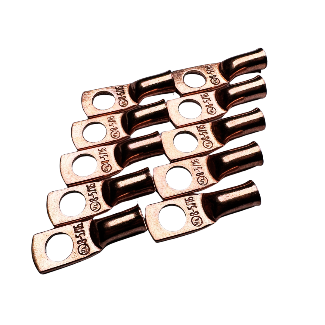 Terminal de anillo de cobre 100% OFC calibre 8 con orificio de 5/16" - 10 piezas