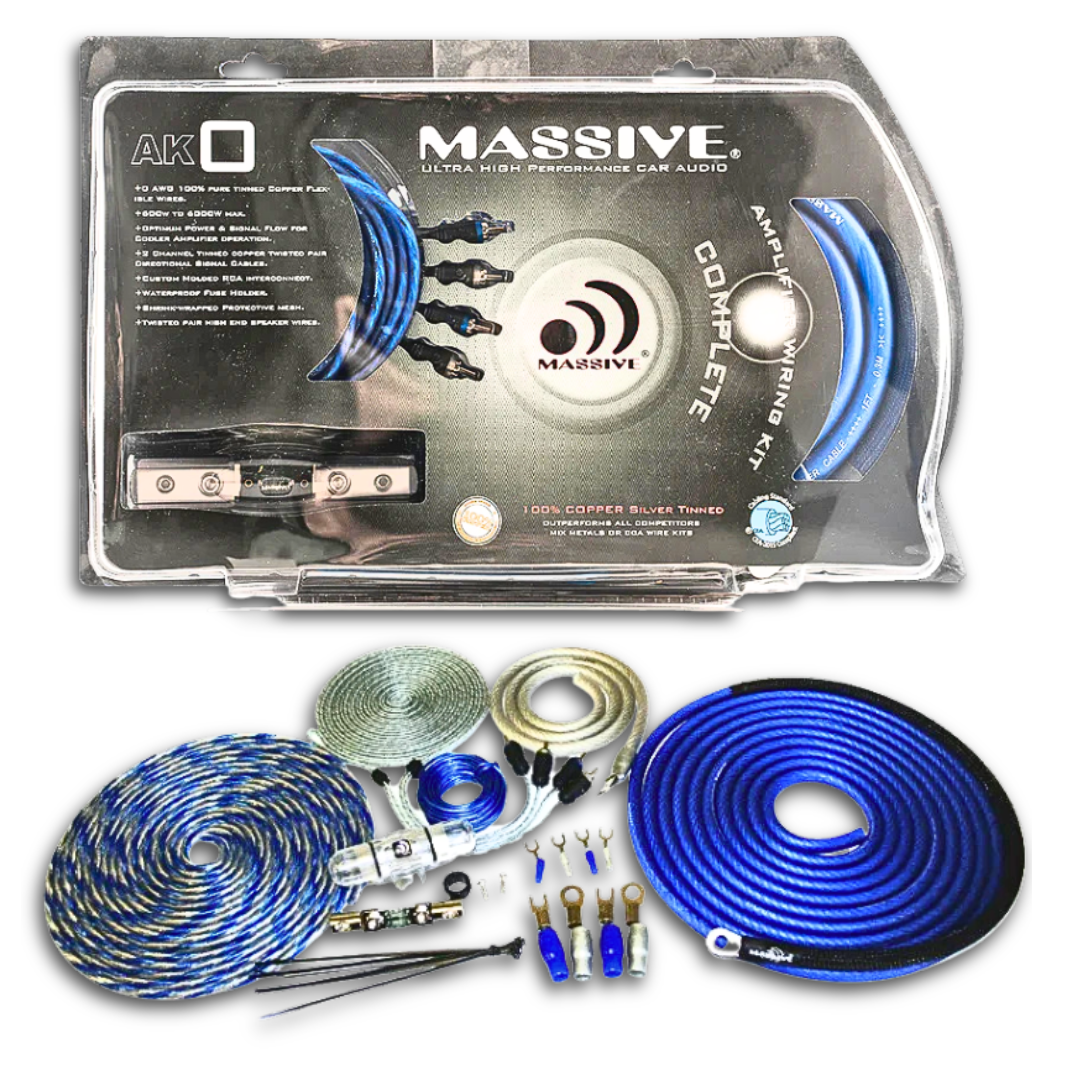 Massive Audio AK-0 1/0 Gauge Amplifier Wiring Kit - OFC Copper Wire