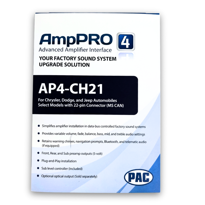 Pac-Audio AP4-CH21 Amplifier Integration Interface for Select 2007-2018 Chrysler, Dodge or Jeep for Non Amplified and Amplified Systems