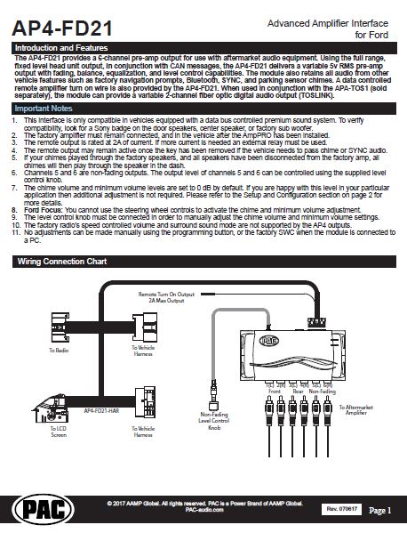 Pac-Audio AP4-FD21 Amplifier Integration Interface for Select 2011-2020 Ford Models with Factory Sony or B&O Audio System