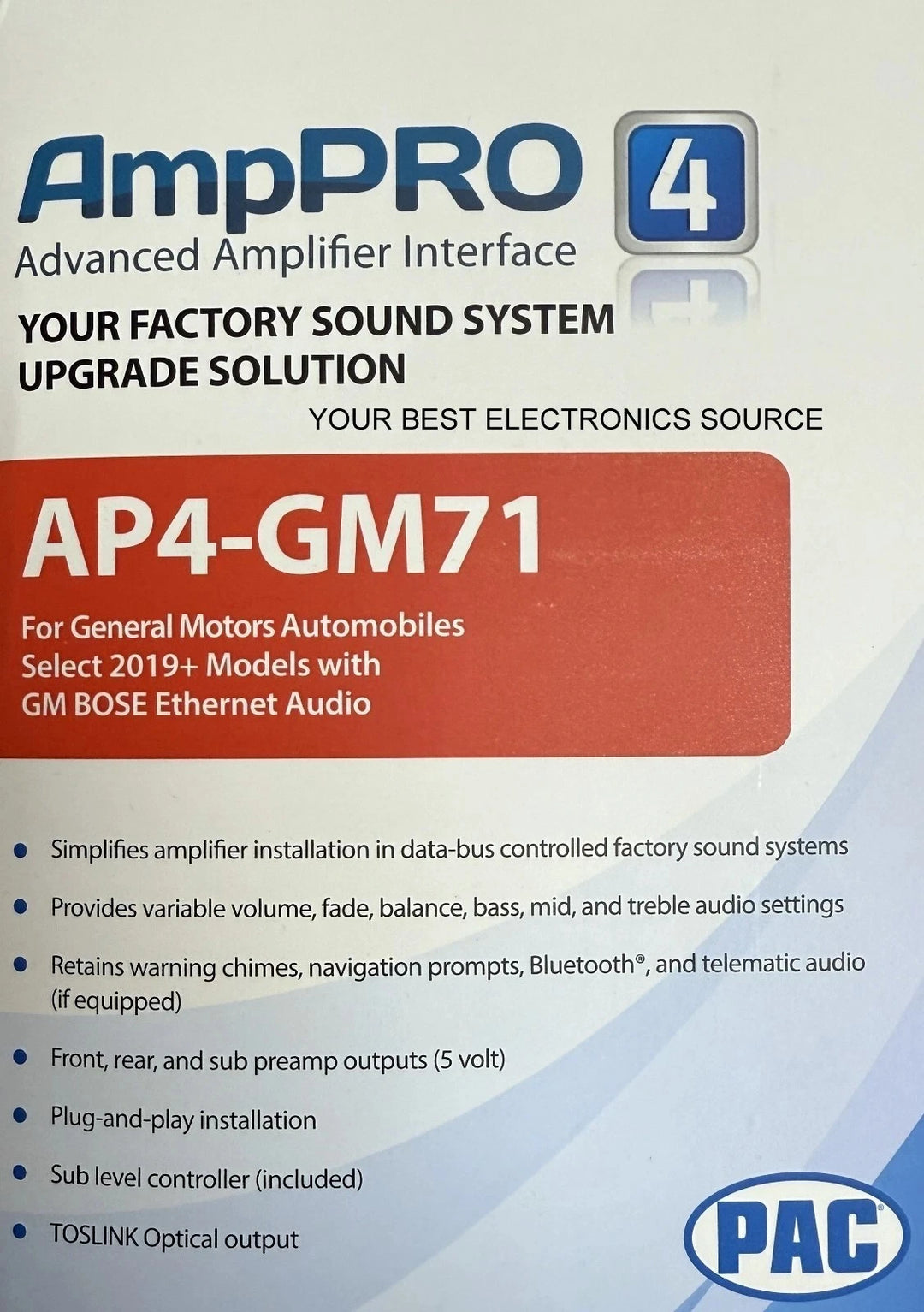 Pac-Audio AP4-GM71 Amplifier Integration Interface for Select 2019+ General Motors Vehicles Models with BOSE