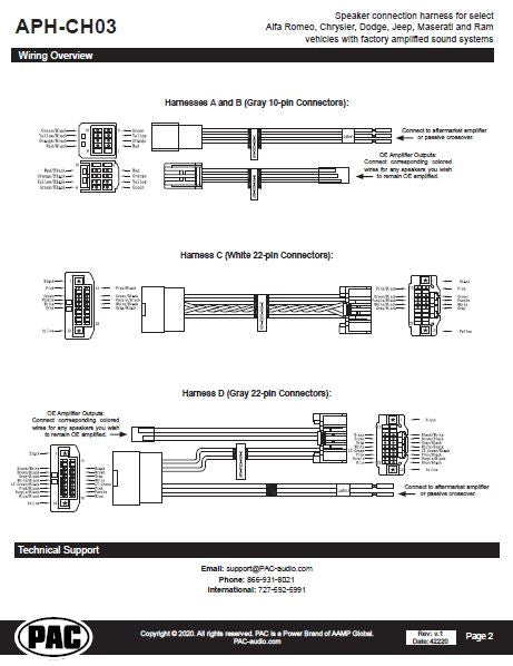 Pac-Audio APH-CH03 Speaker Wire Extension Harness for Select 2015-2026 Chrysler, Dodge, Jeep or Maserati Vehicles