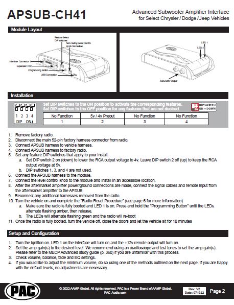 Pac-Audio APSUB-CH41 Subwoofer Amplifier Integration Interface for Select 2013-2023 Chrysler, Dodge, Jeep or Maserati with Factory Amplified Audio Systems