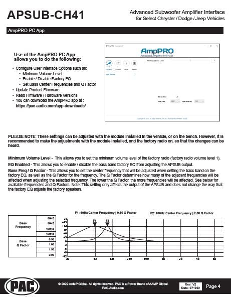 Pac-Audio APSUB-CH41 Subwoofer Amplifier Integration Interface for Select 2013-2023 Chrysler, Dodge, Jeep or Maserati with Factory Amplified Audio Systems