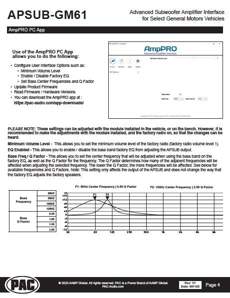Pac-Audio APSUB-GM61 Subwoofer Amplifier Integration Interface for Select 2014-2019 Chevrolet, GMC or Cadillac with Factory Bose Audio System