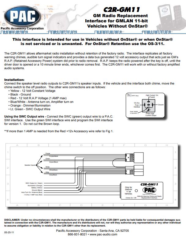 Pac-Audio C2R-GM11 Radio Replacement Interface Module for Select 2006-2012 Chevrolet, Pontiac or Saturn Vehicles