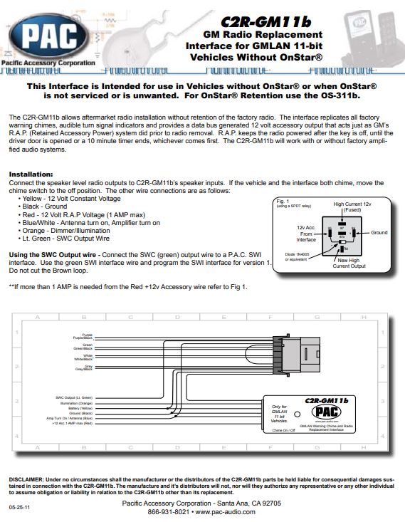 Pac-Audio C2R-GM11B Radio Replacement Interface Module for Select 2005-209 Chevrolet or Pontiac Vehicles