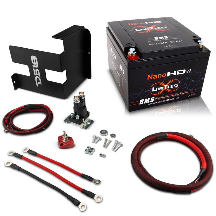 2017-2023 Can-am Maverick X3 - DS18 Battery Upgrade Kit with Isolator, Wires, Bracket and Limitless Lithium 30AH Battery