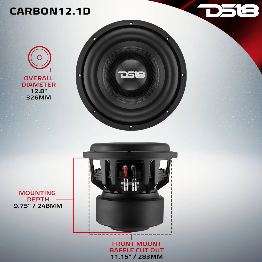 DS18 CARBON12.1D 12" Subwoofer - 3500 Watts Rms Dual 1-ohm