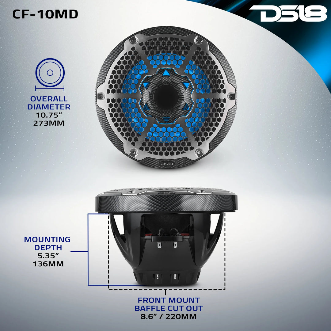 DS18 CF-10MD 10" Neodymium 2-Way Marine Speakers - 450W Rms 4-ohm