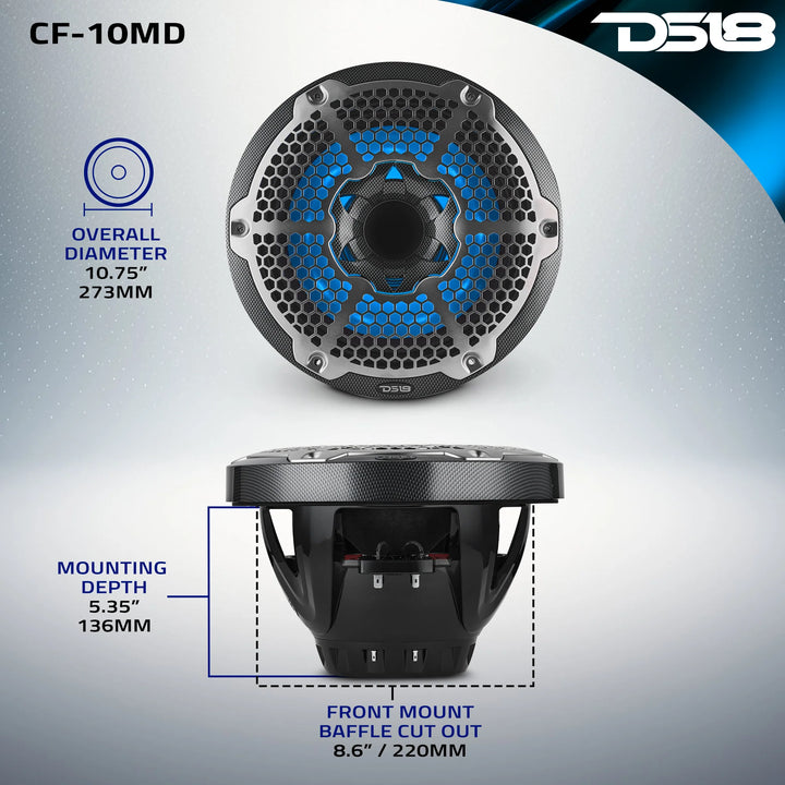 DS18 CF-10MD 10" Neodymium 2-Way Marine Speakers - 450W Rms 4-ohm