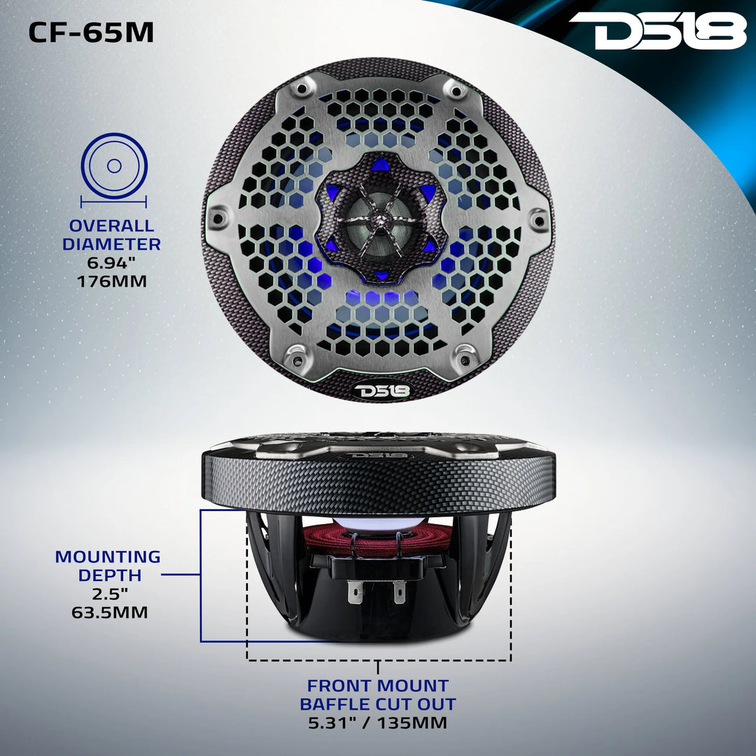 DS18 CF-65M 6.5" 2-Way Marine Speakers with LEDs - 100 Watts Rms 4-ohm