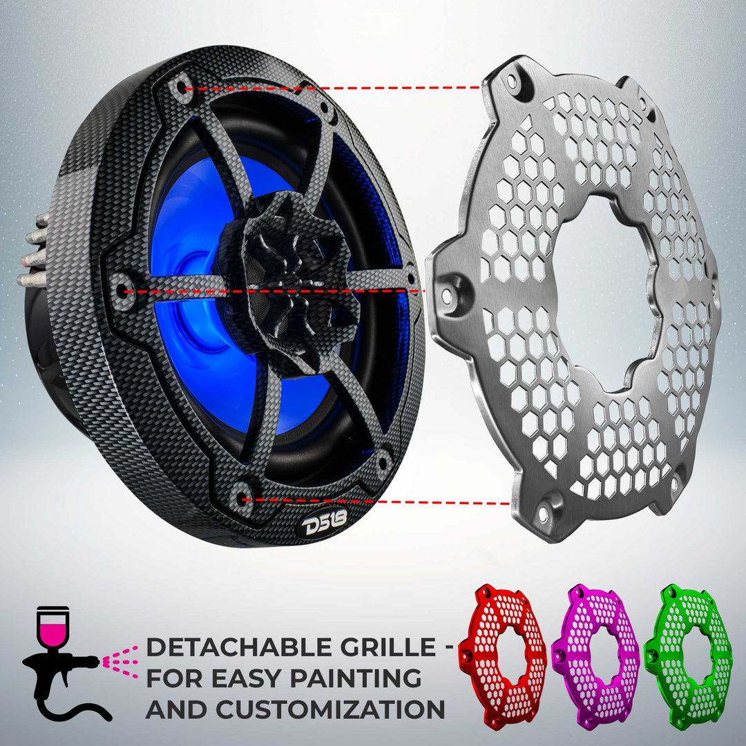 DS18 CF-65M 6.5" 2-Way Marine Speakers with LEDs - 100 Watts Rms 4-ohm