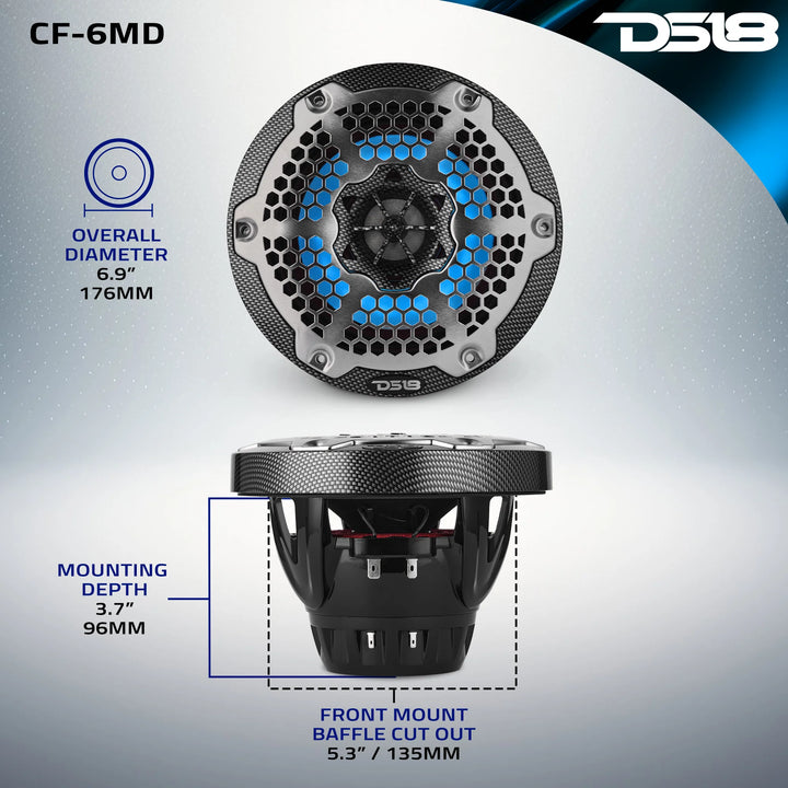 DS18 CF-6MD 6.5" Neodymium 2-Way Marine Speakers - 250W Rms 4-ohm