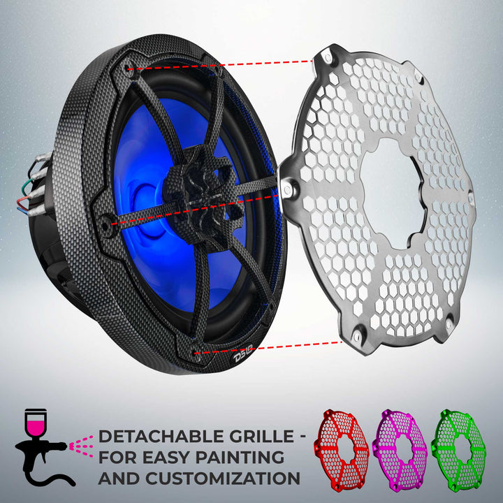 DS18 CF-8M 8" 2-Way Marine Speakers with LEDs - 125 Watts Rms 4-ohm