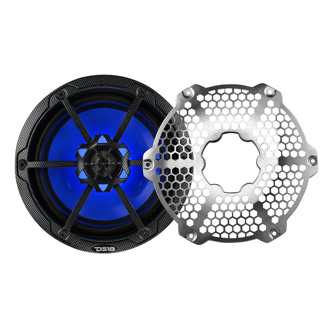 DS18 CF-8M 8" 2-Way Marine Speakers with LEDs - 125 Watts Rms 4-ohm