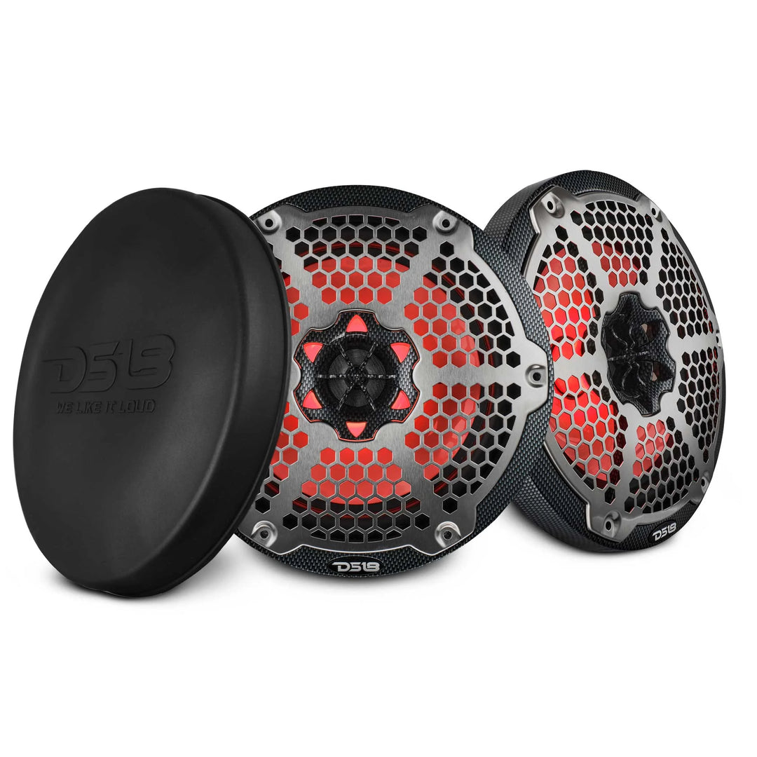 DS18 CF-8M 8" 2-Way Marine Speakers with LEDs - 125 Watts Rms 4-ohm