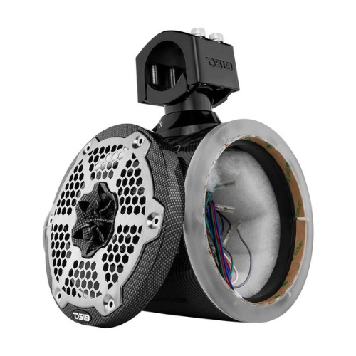 DS18 CF-X6TP.NS 6.5" Empty Carbon Fiber Tower Speaker Pod with Protective Grill and RGB LED Lights