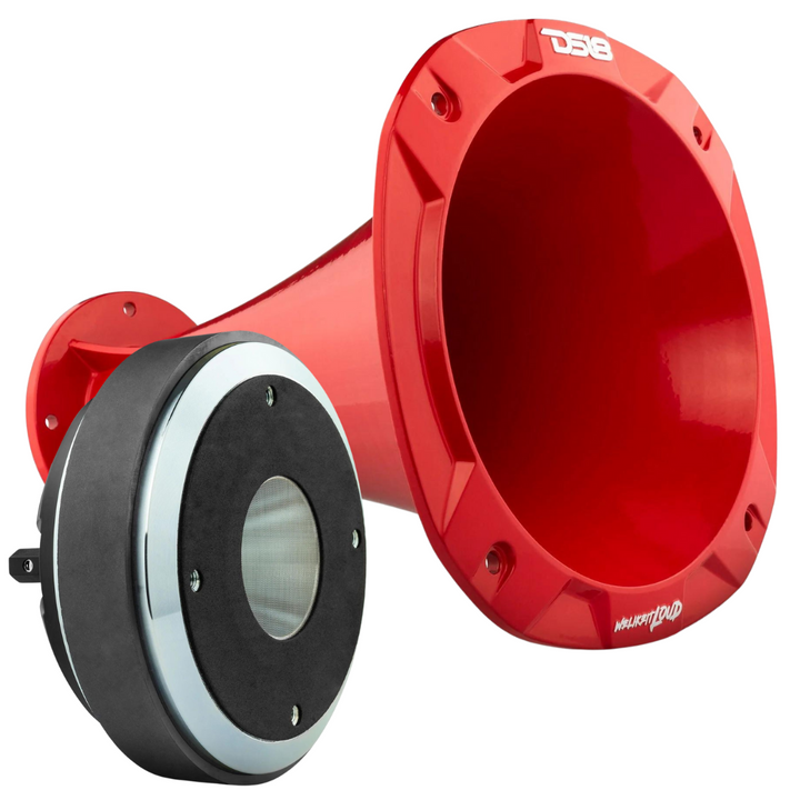 DS18 D225PY Compression Driver with 2.5" Polyimide Voice Coil and Red Aluminum Trumpet Horn - 360 Watts Rms 8-ohm