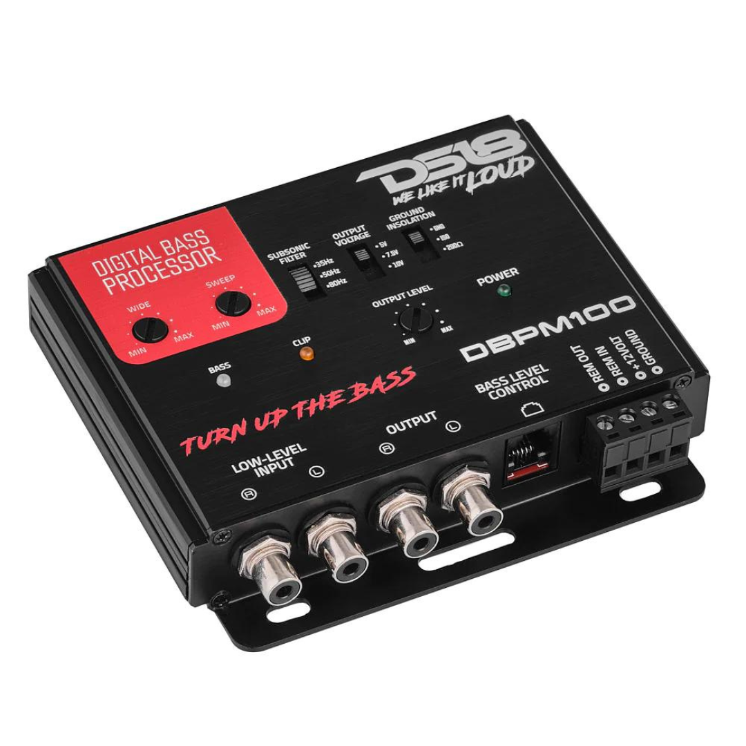 DS18 DBPM100 Procesador de restauración de graves digital de 2 canales con luz de clip y control remoto con cable
