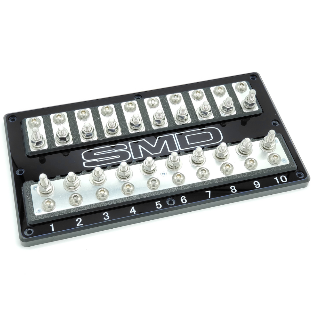 SMD Deca XL2 10 Slot ANL Fuse Block with Polished Aluminum Hardware and Clear Acrylic Cover - Made In the USA