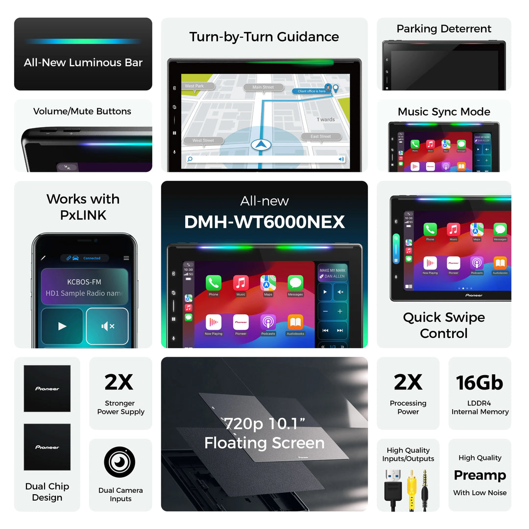 Pioneer DMH-WT6000NEX Single-Din 10.1" Floating Screen Multimedia Receiver with Wireless Apple CarPlay & Android Auto