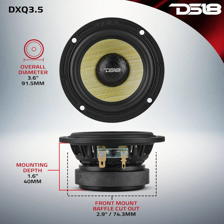DS18 DXQ 3.5" Mid-Range Speakers with Yellow Straw Cone - 60 Watts Rms 4-ohm