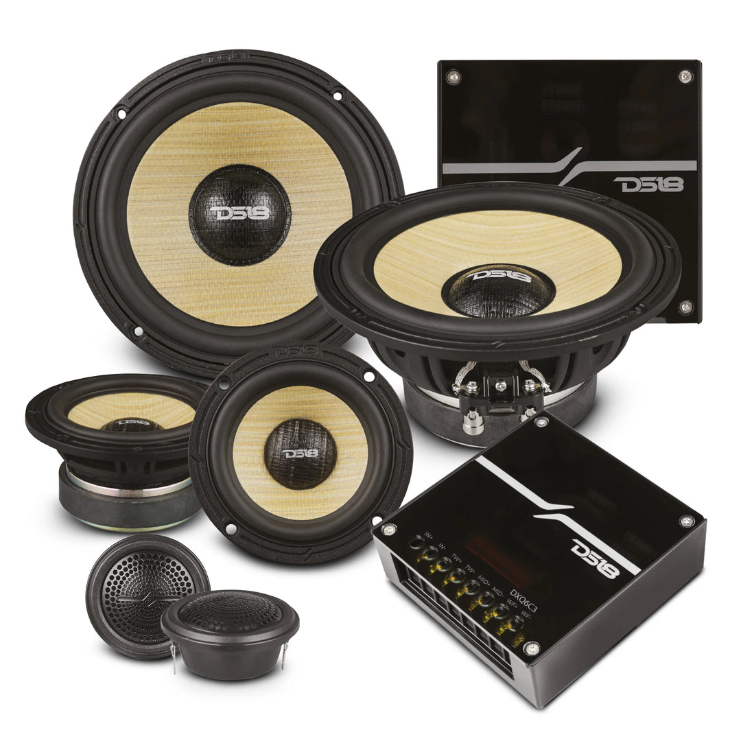 DS18 DXQ 6.5" 3-Way Component Set with Yellow Straw Cone - 150 Watts Rms 4-ohm