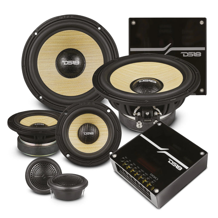 DS18 DXQ 6.5" 3-Way Component Set with Yellow Straw Cone - 150 Watts Rms 4-ohm