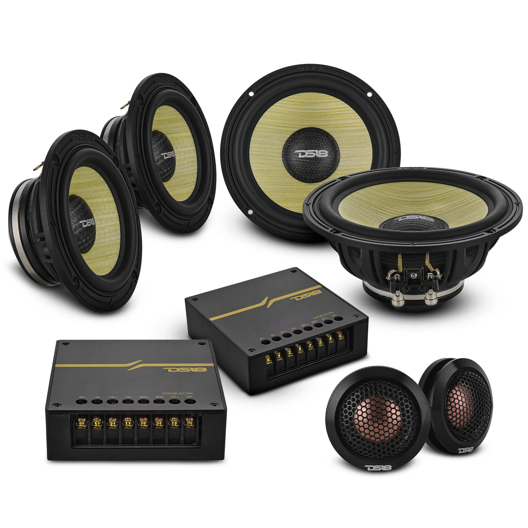 DS18 DXQ 6.5" 3-Way Neo Component Set with Yellow Straw Cone - 180 Watts Rms 4-ohm