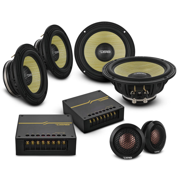 DS18 DXQ 6.5" 3-Way Neo Component Set with Yellow Straw Cone - 180 Watts Rms 4-ohm