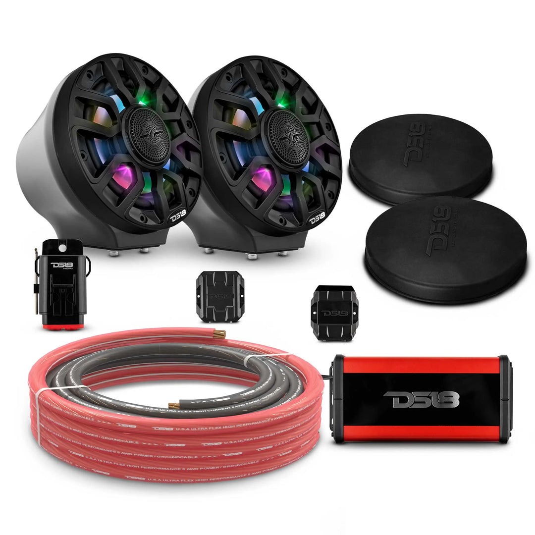 Can-Am Spyder & Ryker - DS18 Flat Mount Speaker Pods with Amplifier, Bluetooth Module, LED Controller and Installation Kit - Loaded with 2x 6.5" NXL-IQ6/BK Speakers