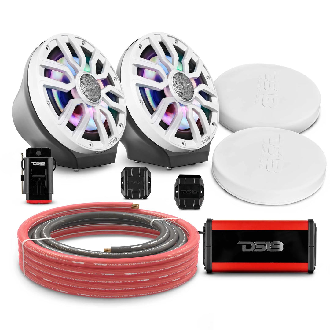 Can-Am Spyder & Ryker - DS18 Flat Mount Speaker Pods with Amplifier, Bluetooth Module, LED Controller and Installation Kit - Loaded with 2x 8" NXL-IQ8 Speakers