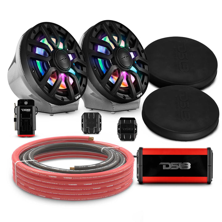 Can-Am Spyder & Ryker - DS18 Flat Mount Speaker Pods with Amplifier, Bluetooth Module, LED Controller and Installation Kit - Loaded with 2x 8" NXL-IQ8 Speakers