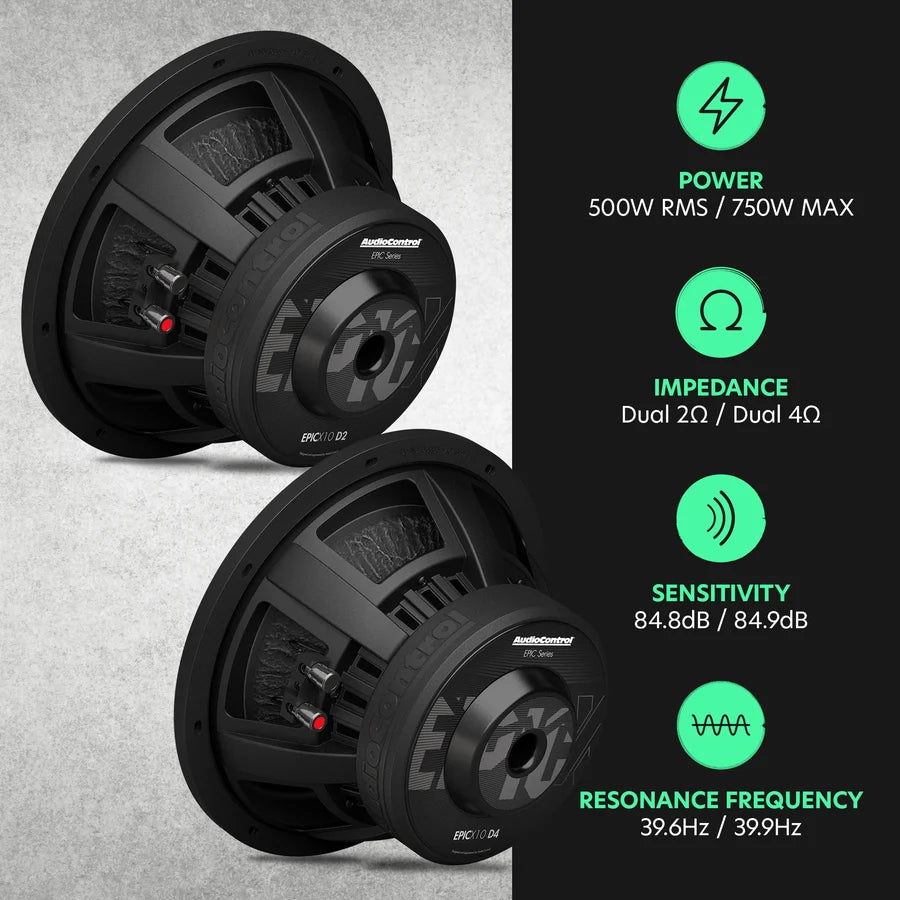 AudioControl EPICX 10" Subwoofer - 500 Watts Rms Dual 4-ohm or 2-ohm