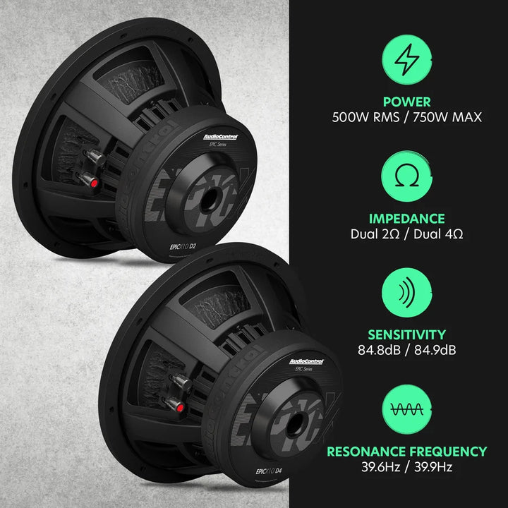 AudioControl EPICX 10" Subwoofer - 500 Watts Rms Dual 4-ohm or 2-ohm