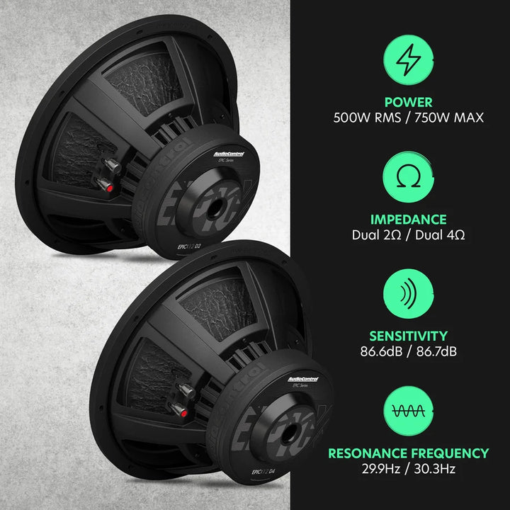 AudioControl EPICX 12" Subwoofer - 500 Watts Rms Dual 4-ohm or 2-ohm