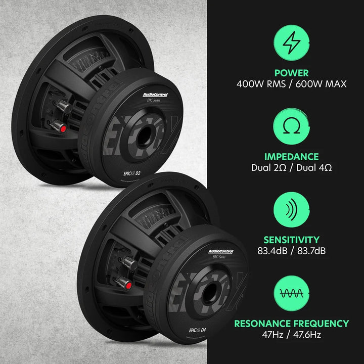 AudioControl EPICX 8" Subwoofer - 400 Watts Rms Dual 4-ohm or 2-ohm