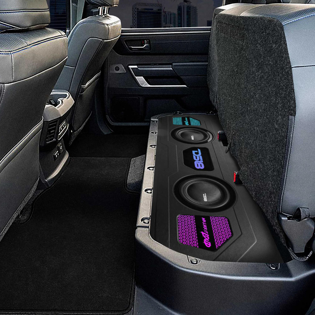 Caja para subwoofer DS18 cargada de 2x 10" con acabado de vinilo y luces LED Dream - Se adapta a Toyota Tundra 2022 en adelante