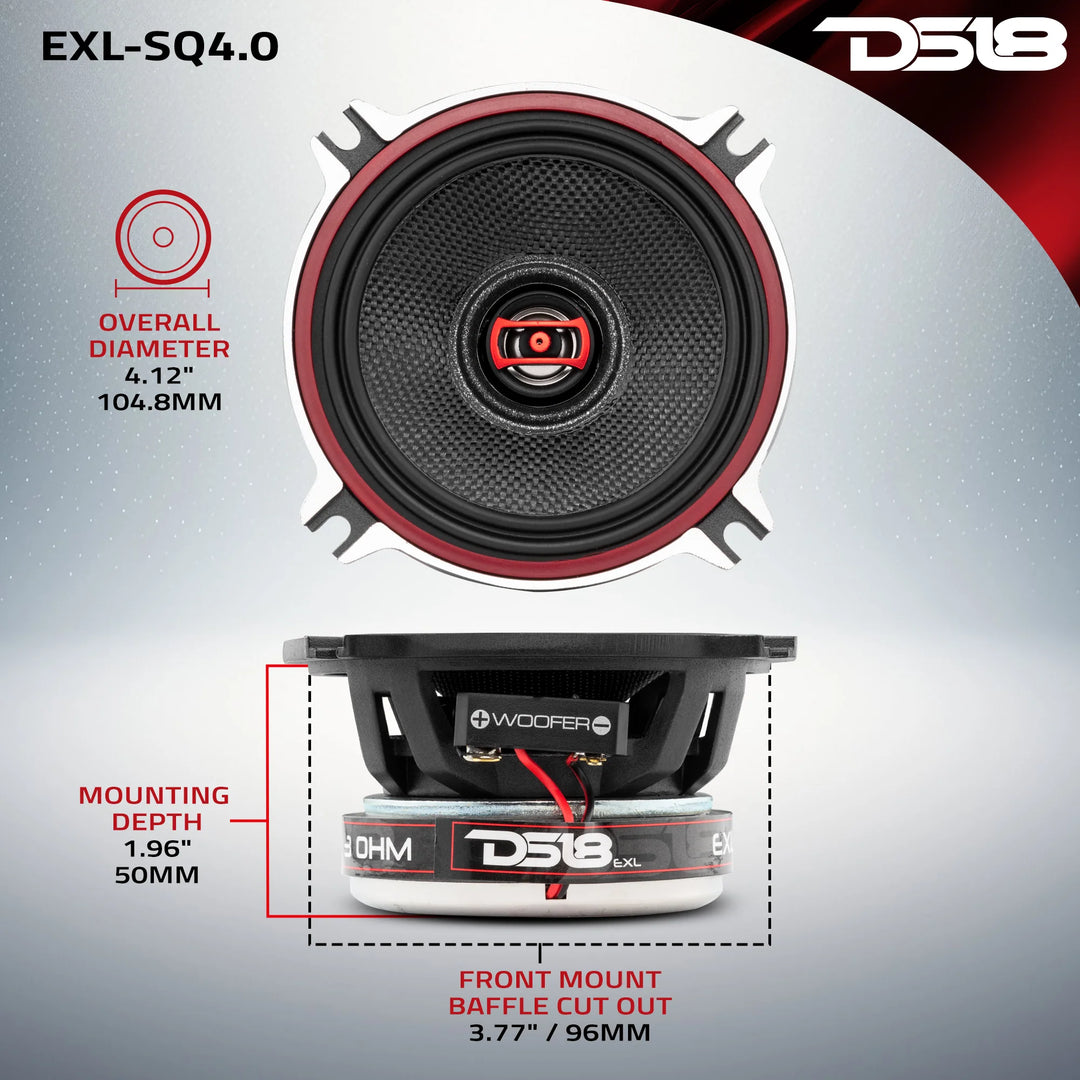 DS18 EXL-SQ4.0 Altavoces coaxiales de 2 vías y 4" con bobina móvil de 1" - 60 vatios Rms 3 ohmios