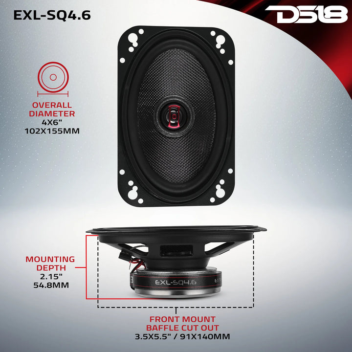 DS18 EXL-SQ4.6 4x6" 2-Way Coaxial Speakers - 60 Watts Rms 3-ohm