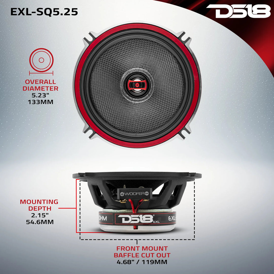 DS18 EXL-SQ5.25 5.25" 2-Way Coaxial Speakers - 80 Watts Rms 3-ohm