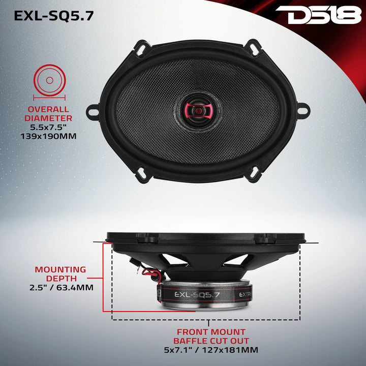 DS18 EXL-SQ5.7 5x7" 2-Way Coaxial Speakers - 120 Watts Rms 3-ohm