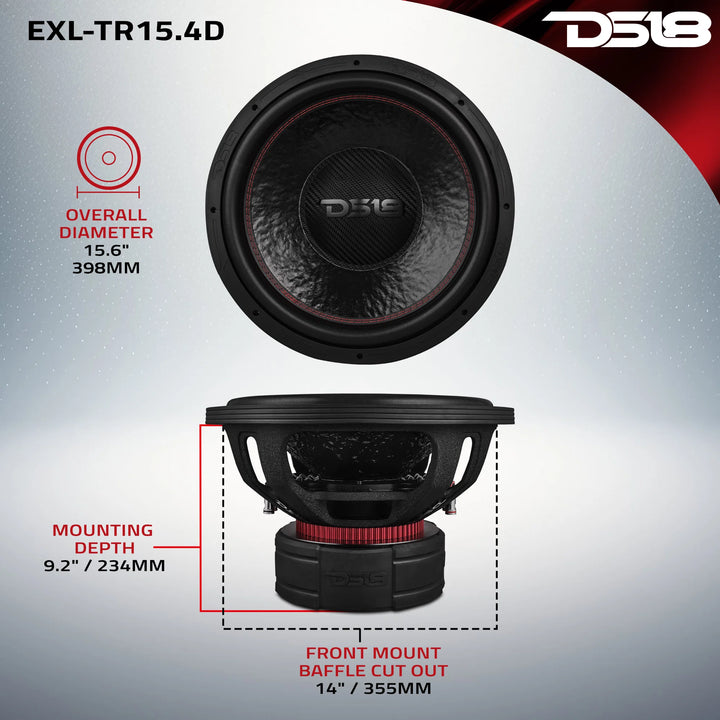 DS18 EXL-TR15.4D 15" Subwoofer - 2500 Watts Rms Dual 4-ohm DVC