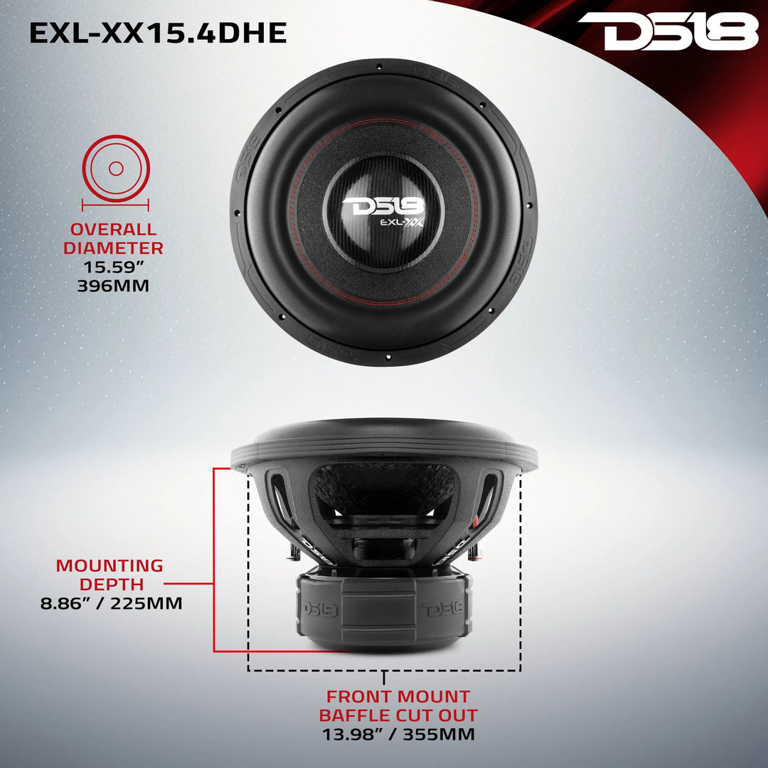DS18 EXL-XX15.4DHE Subwoofer de 15" con bobina móvil de aluminio negro de 3" - 2000 vatios Rms 4 ohmios DVC