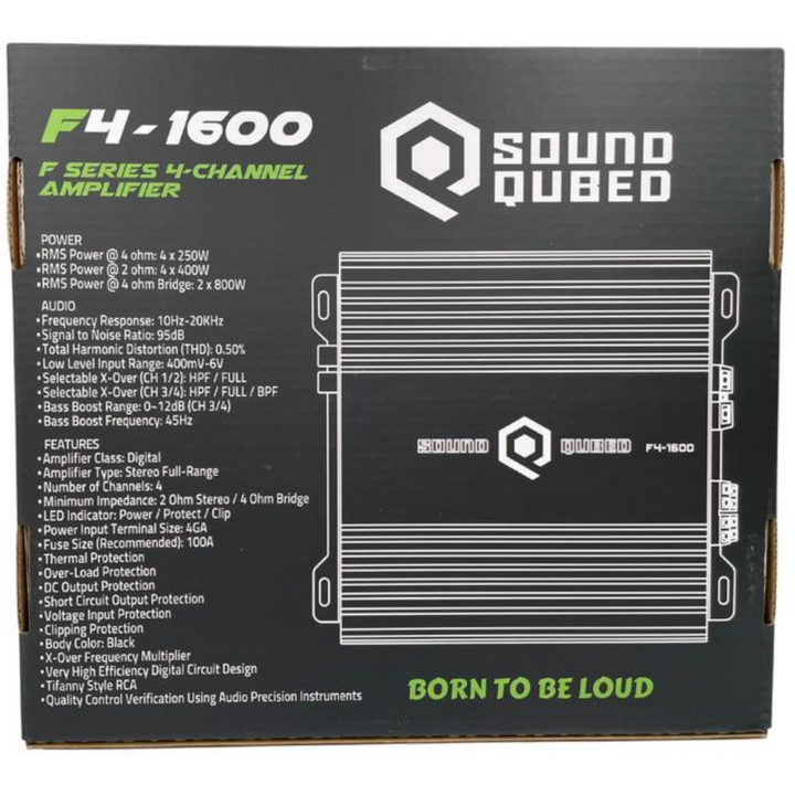 Soundqubed F4-1600 Amplificador de rango completo Clase D de 4 canales - 4 x 250 vatios Rms a 4 ohmios