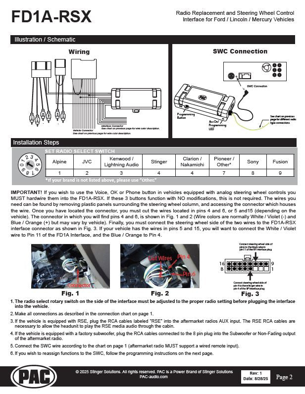 Pac-Audio FD1A-RSX Radio Replacement Interface Module for Select 2005-2016 Ford, Lincoln, Mercury or Mazda Vehicles