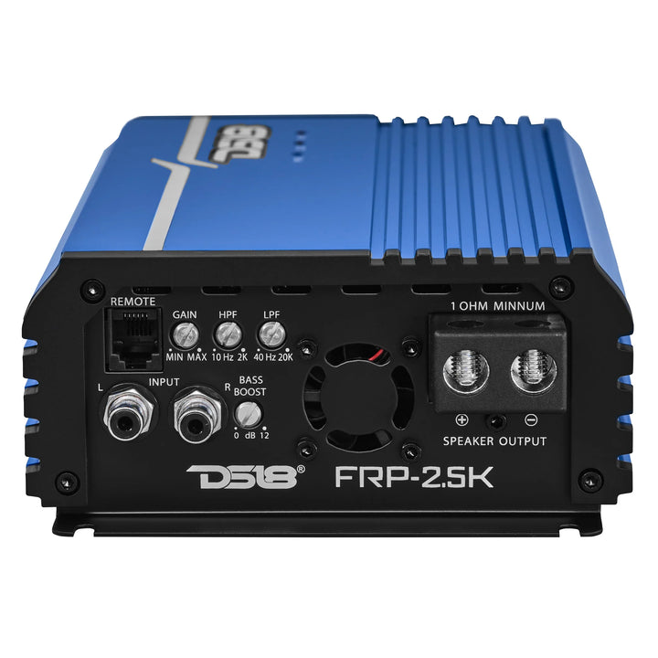 DS18 FRP-2.5K Blue 1-Channel Class D Compact Full-Range Amplifier - 1 x 2500 Watts Rms @ 1-ohm